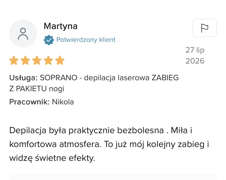 Opinia klientki o depilacji laserowej w klinice Wileńska 9