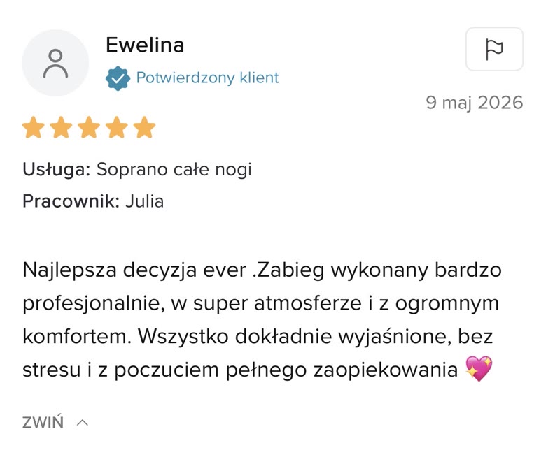 Opinia klientki o depilacji laserowej w klinice Wileńska 9