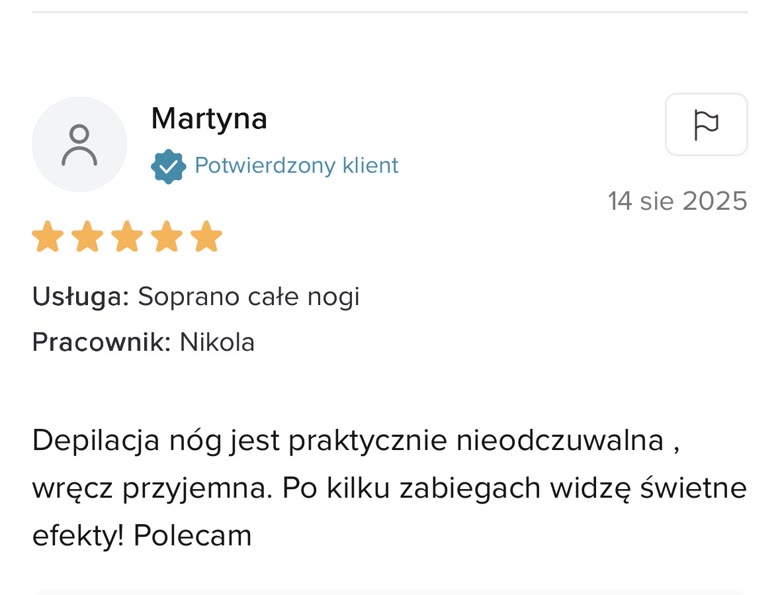 Opinia klientki o depilacji laserowej w klinice Wileńska 9
