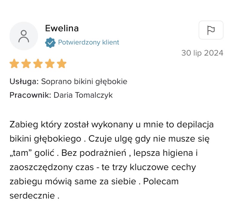 Opinia klientki o depilacji laserowej w klinice Wileńska 9